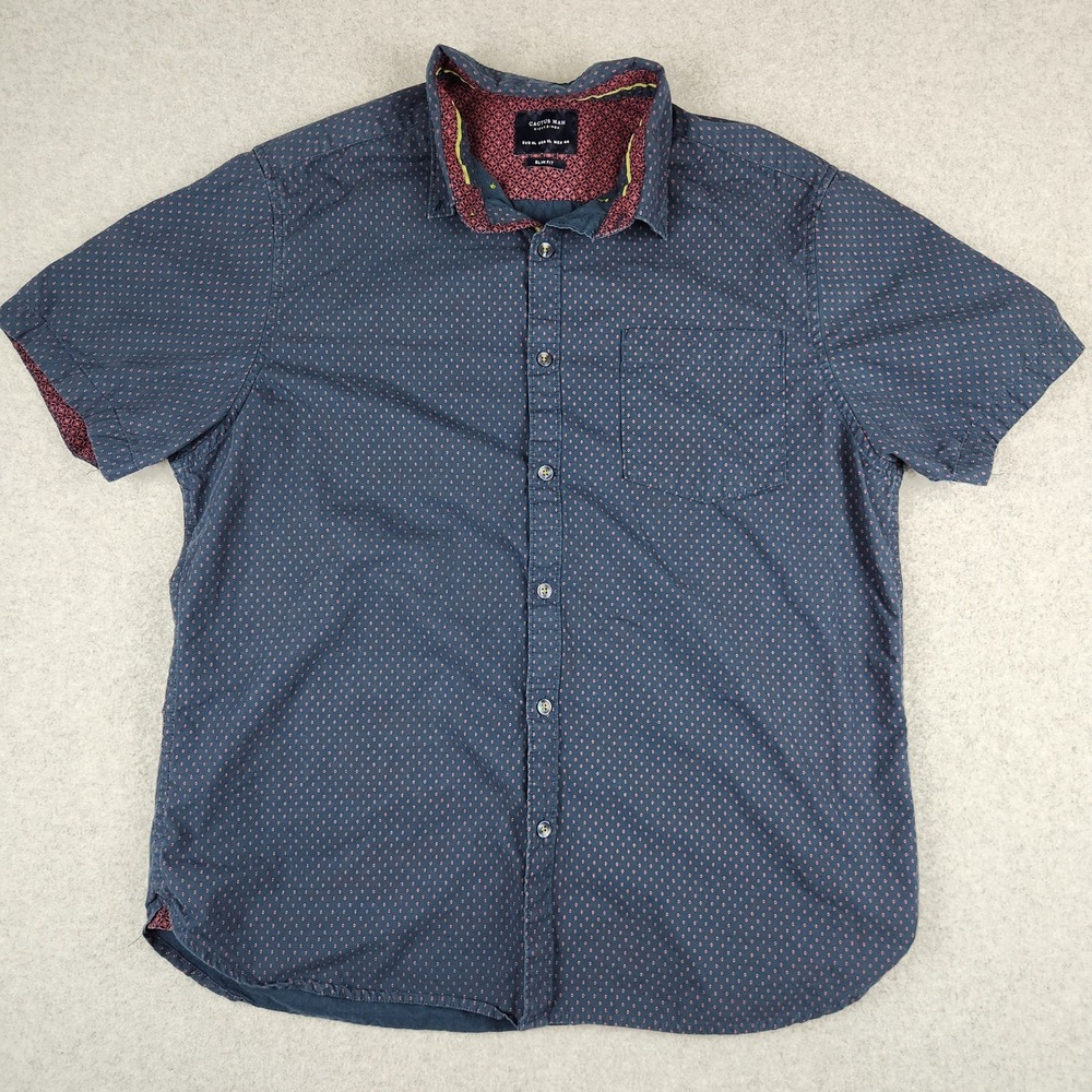 Cactus Man Ricky Singh Mens XL Slim Fit Short Sleeve Button Down Shirt Navy Blue